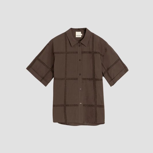 Lace Poplin Shirt Brown
