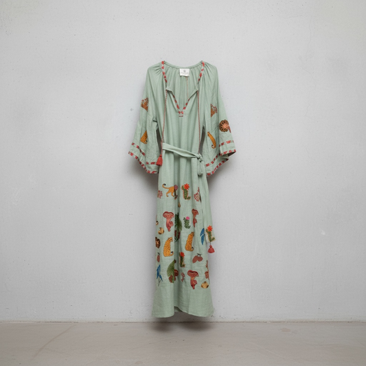Jungle Linen Dress Aqua